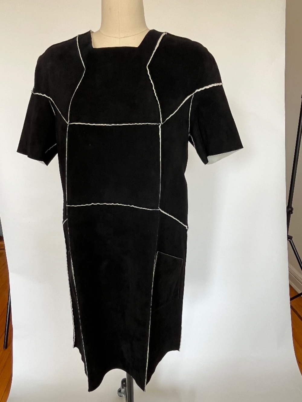Black faux leather dress, size S.
